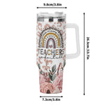 TEACHERS 40oz Stainless Steel Tumbler With White Handle and Straw - IVORYNN