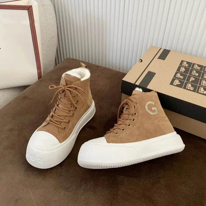 Thick Cowhide Fabric Rhinestone Snow Boots - IVORYNN