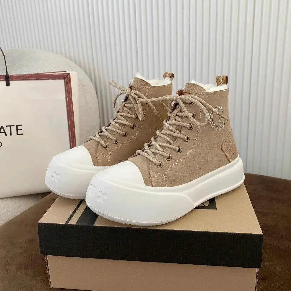 Thick Cowhide Fabric Rhinestone Snow Boots - IVORYNN