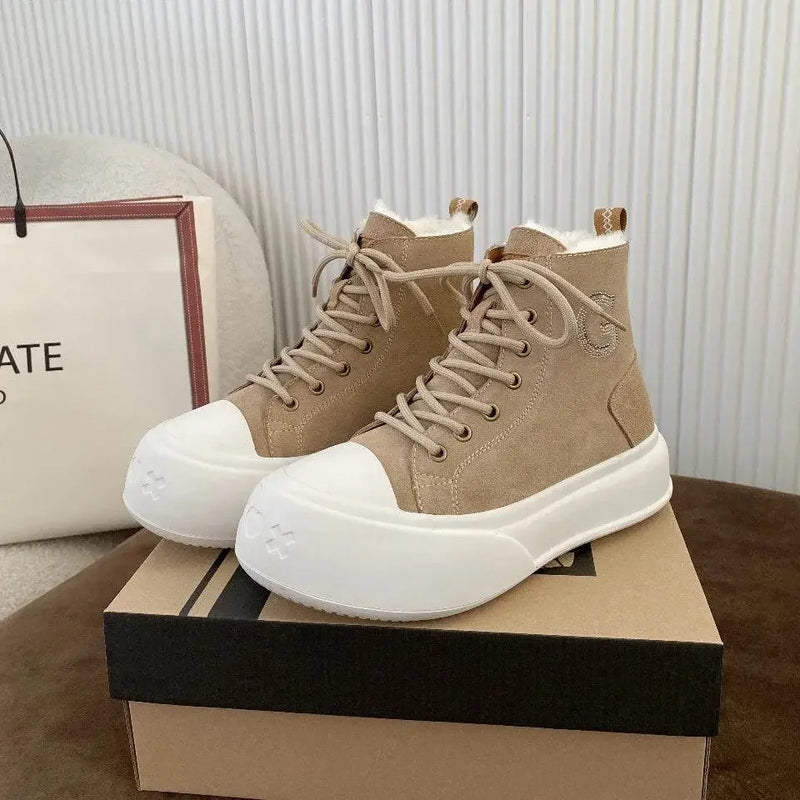 Thick Cowhide Fabric Rhinestone Snow Boots - IVORYNN