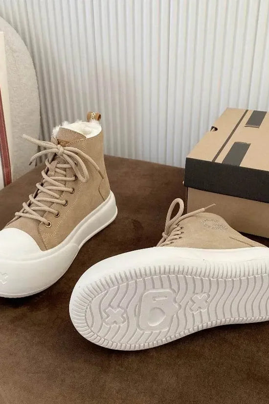 Thick Cowhide Fabric Rhinestone Snow Boots - IVORYNN