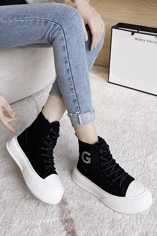 Thick Cowhide Fabric Rhinestone Snow Boots - IVORYNN