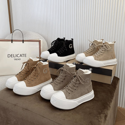 Thick Cowhide Fabric Rhinestone Snow Boots - IVORYNN