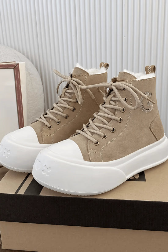 Thick Cowhide Fabric Rhinestone Snow Boots - IVORYNN