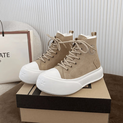 Thick Cowhide Fabric Rhinestone Snow Boots - IVORYNN