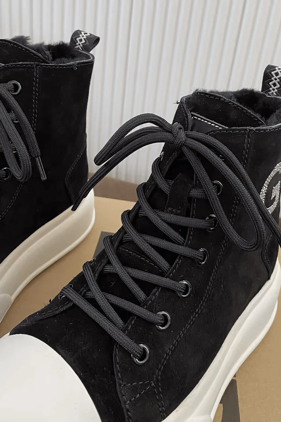 Thick Cowhide Fabric Rhinestone Snow Boots - IVORYNN