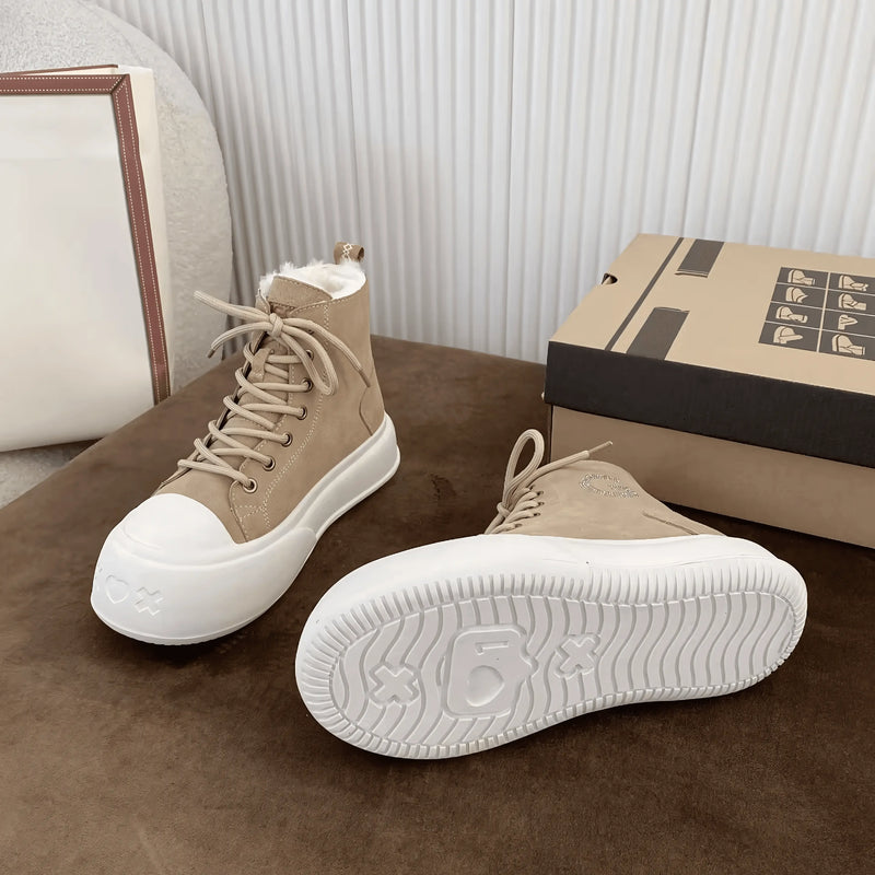 Thick Cowhide Fabric Rhinestone Snow Boots - IVORYNN