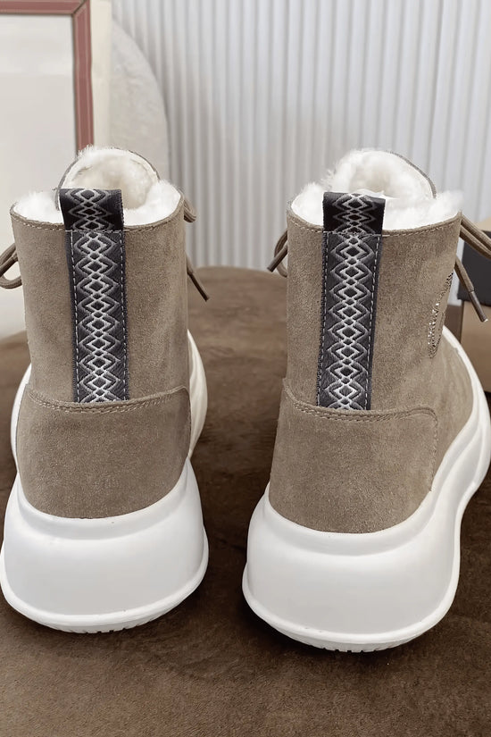 Thick Cowhide Fabric Rhinestone Snow Boots - IVORYNN