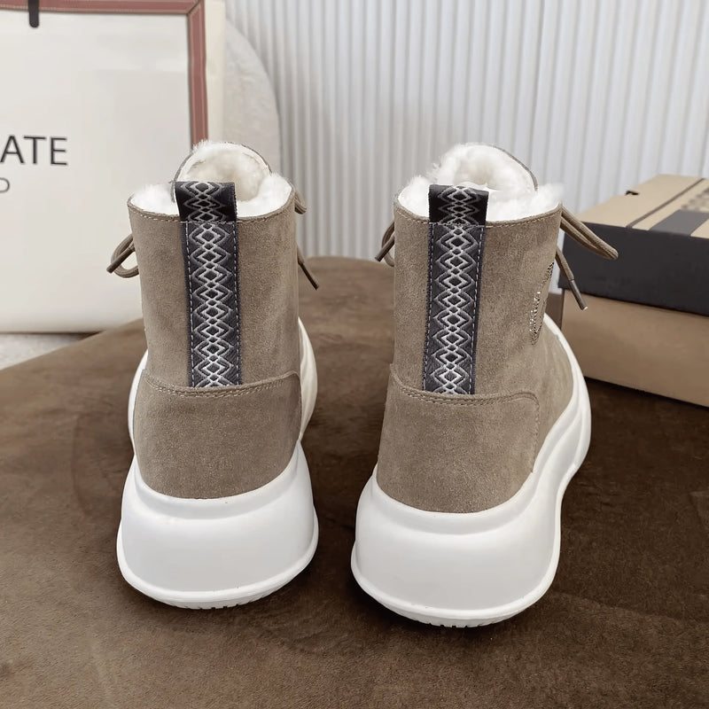 Thick Cowhide Fabric Rhinestone Snow Boots - IVORYNN