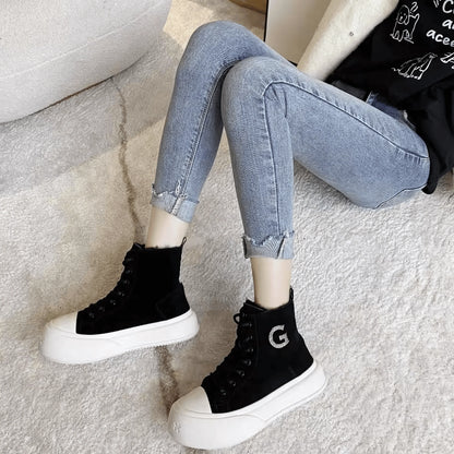 Thick Cowhide Fabric Rhinestone Snow Boots - IVORYNN