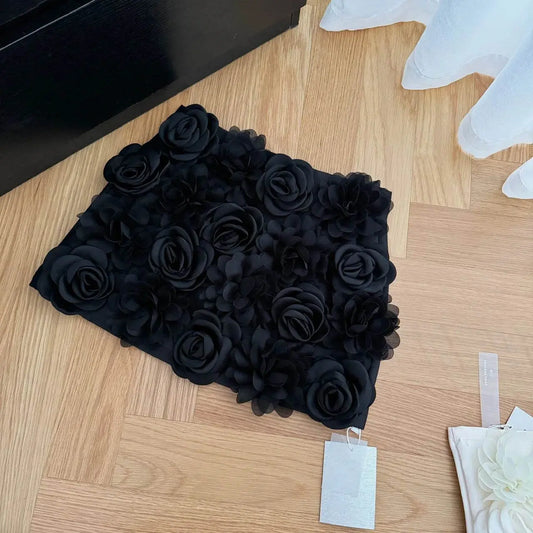 Three Dimensional Flowers High Waist Short Skirt