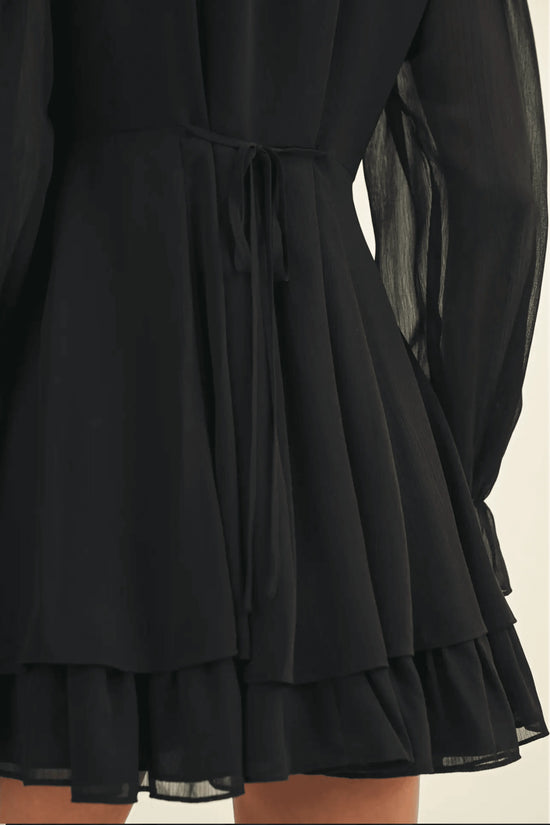 Tie Front Ruffled Black Short Dress - IVORYNN