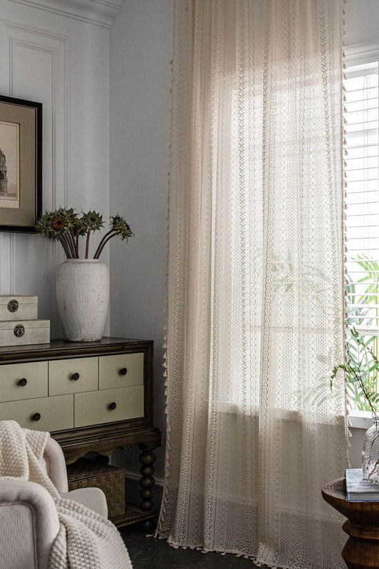 Translucent American Country Hollow Crochet Curtain - IVORYNN