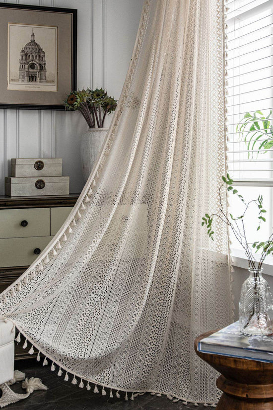 Translucent American Country Hollow Crochet Curtain - IVORYNN