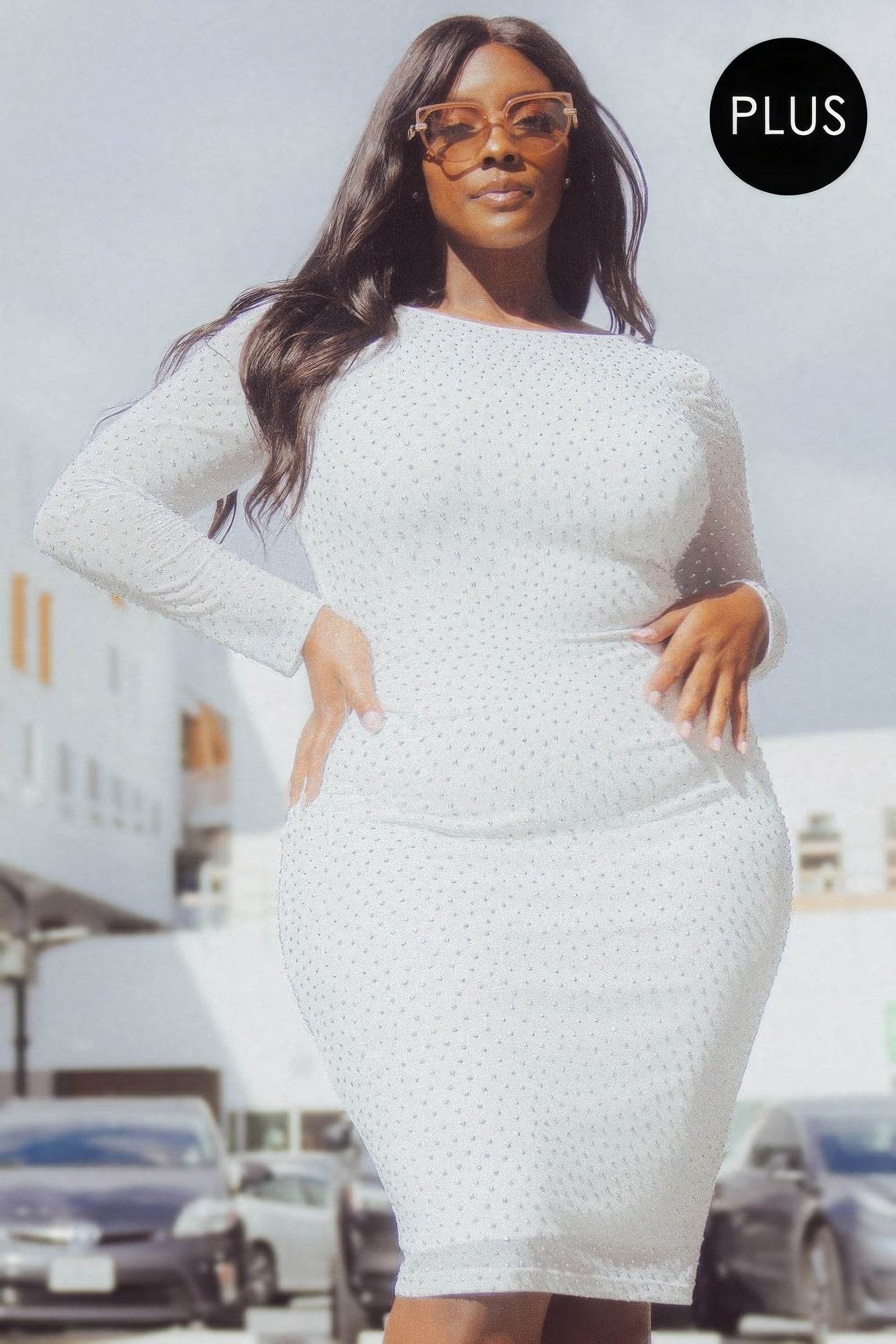 Translucent Silver Rhinestone Midi Dress - IVORYNN