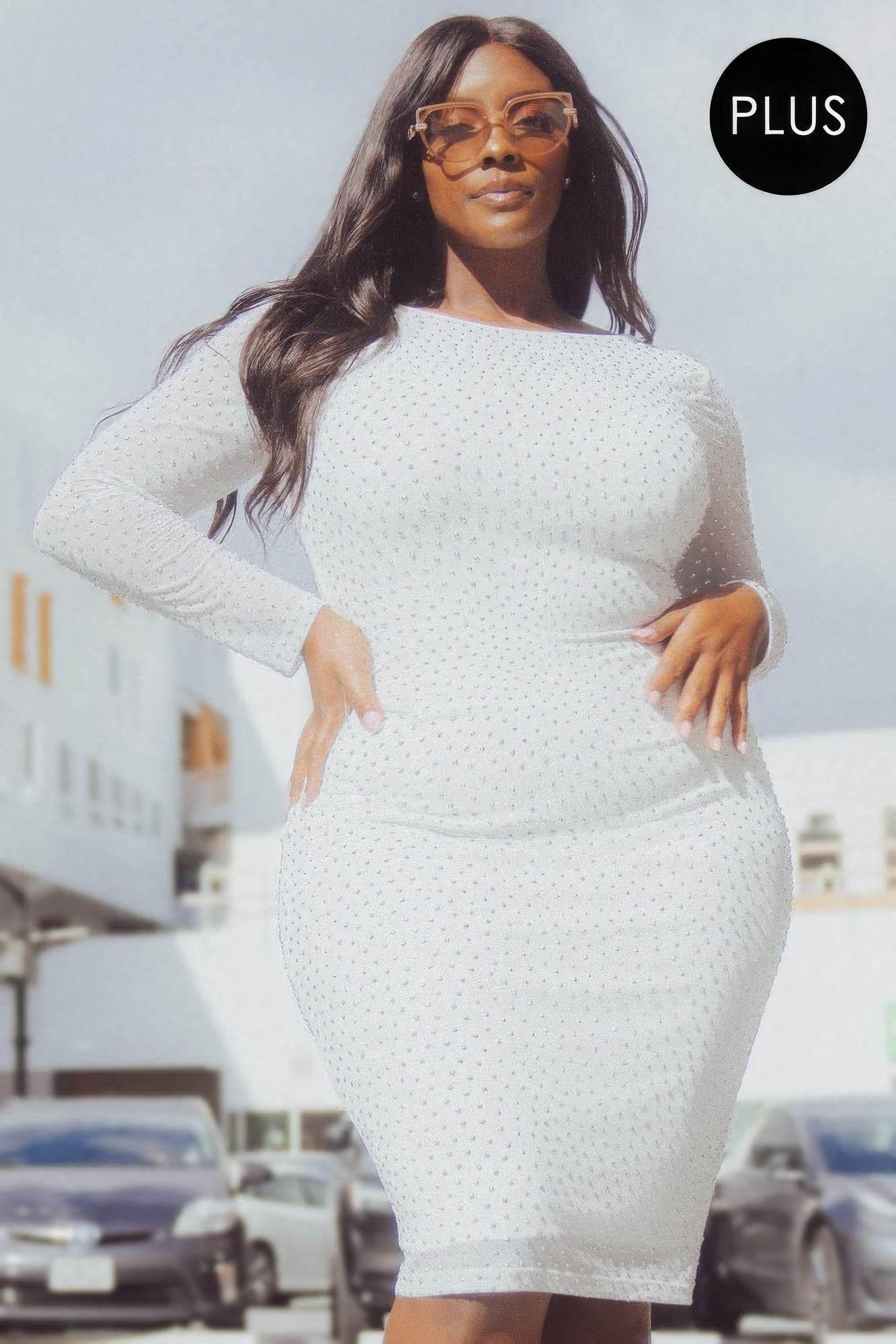 Translucent Silver Rhinestone Midi Dress - IVORYNN