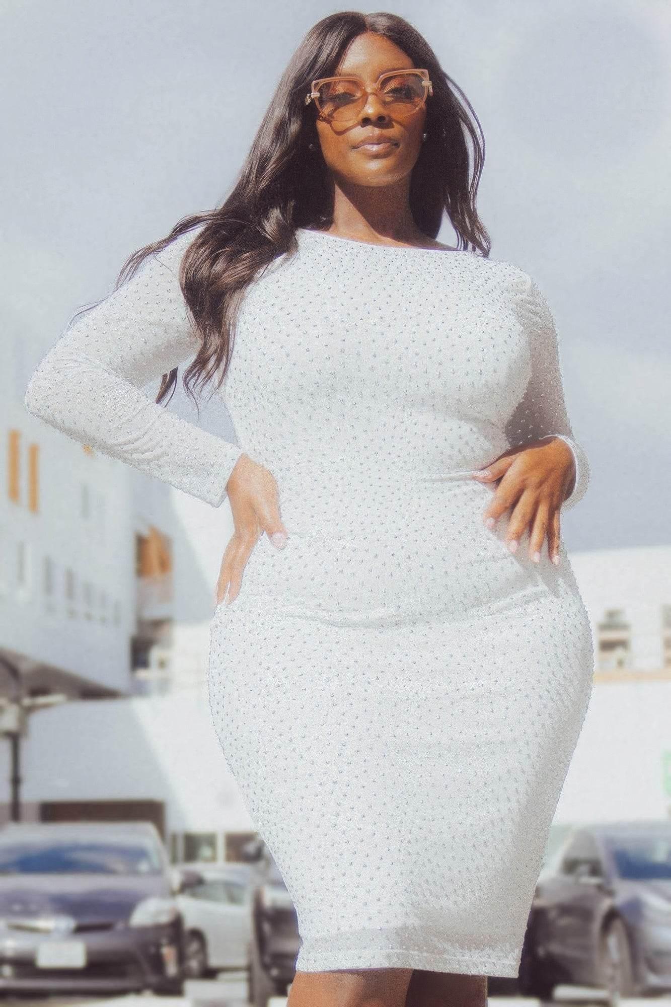 Translucent Silver Rhinestone Midi Dress - IVORYNN