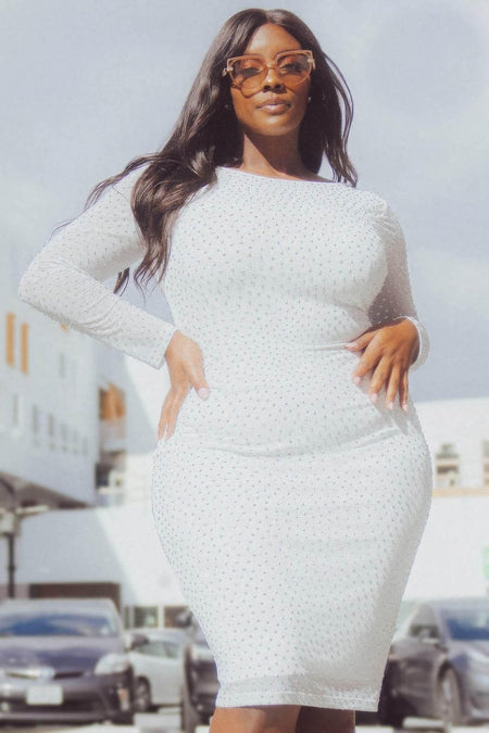 Translucent Silver Rhinestone Midi Dress - IVORYNN