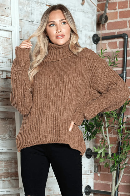 Turtleneck Dropped Shoulder  Pullover Sweater - IVORYNN