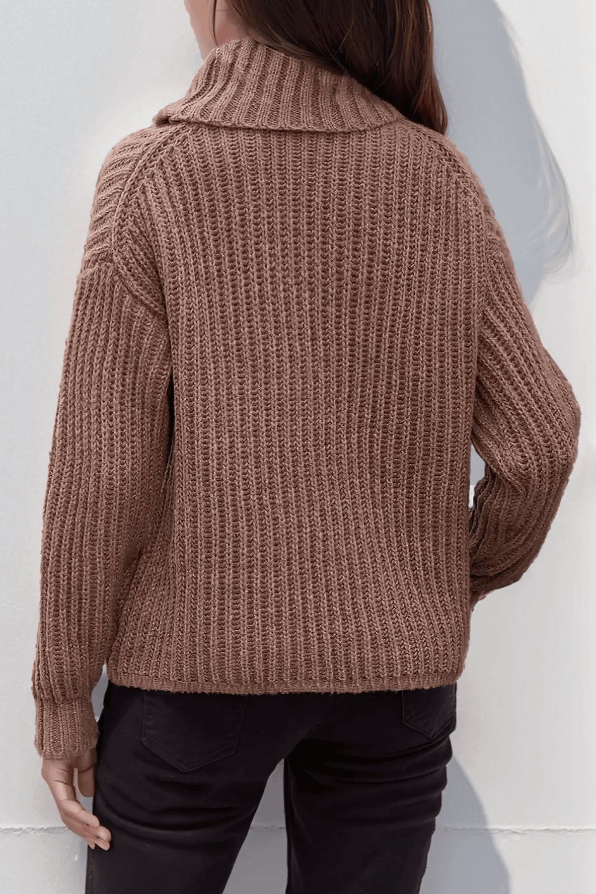Turtleneck Dropped Shoulder  Pullover Sweater - IVORYNN