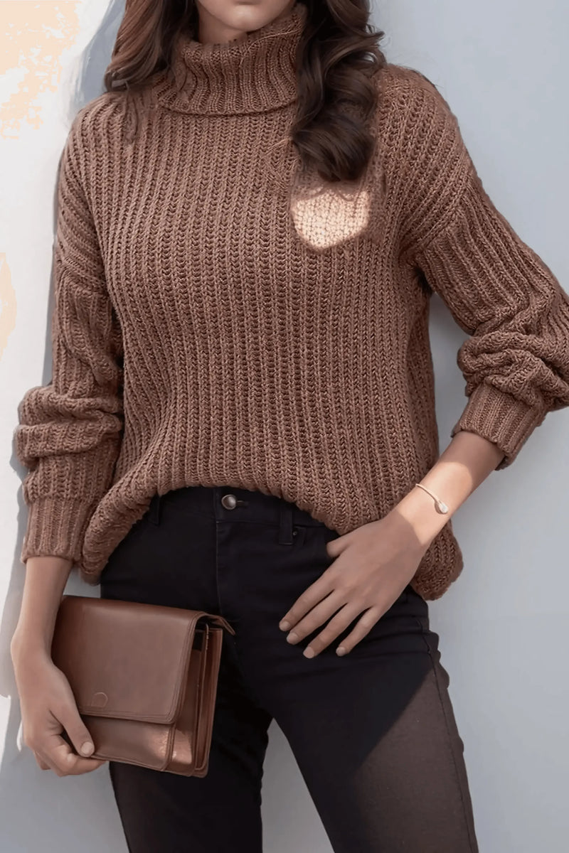Turtleneck Dropped Shoulder  Pullover Sweater - IVORYNN