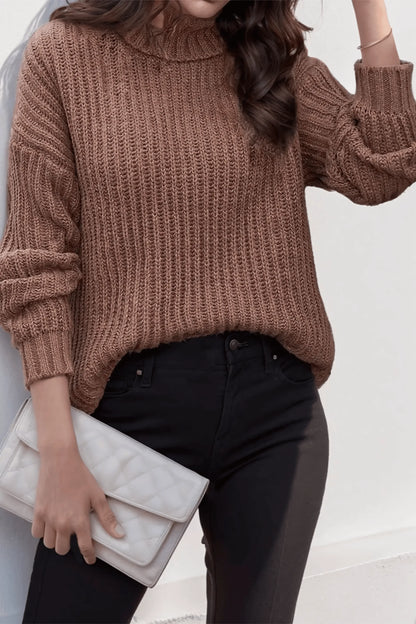 Turtleneck Dropped Shoulder  Pullover Sweater - IVORYNN