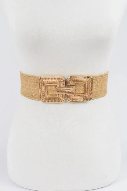 Two Blocks Metal Buckle Stretch Belt - IVORYNN