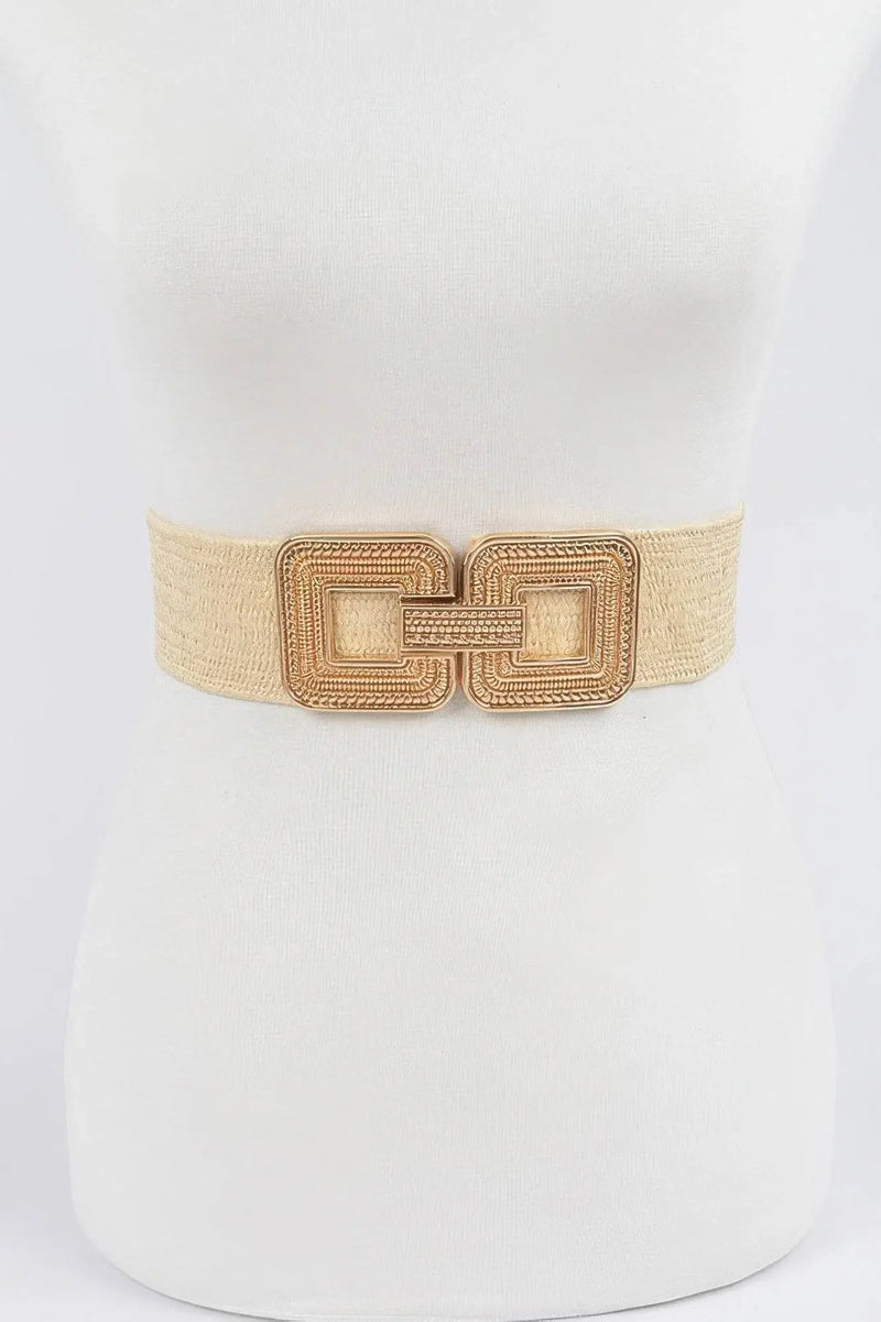 Two Blocks Metal Buckle Stretch Belt - IVORYNN