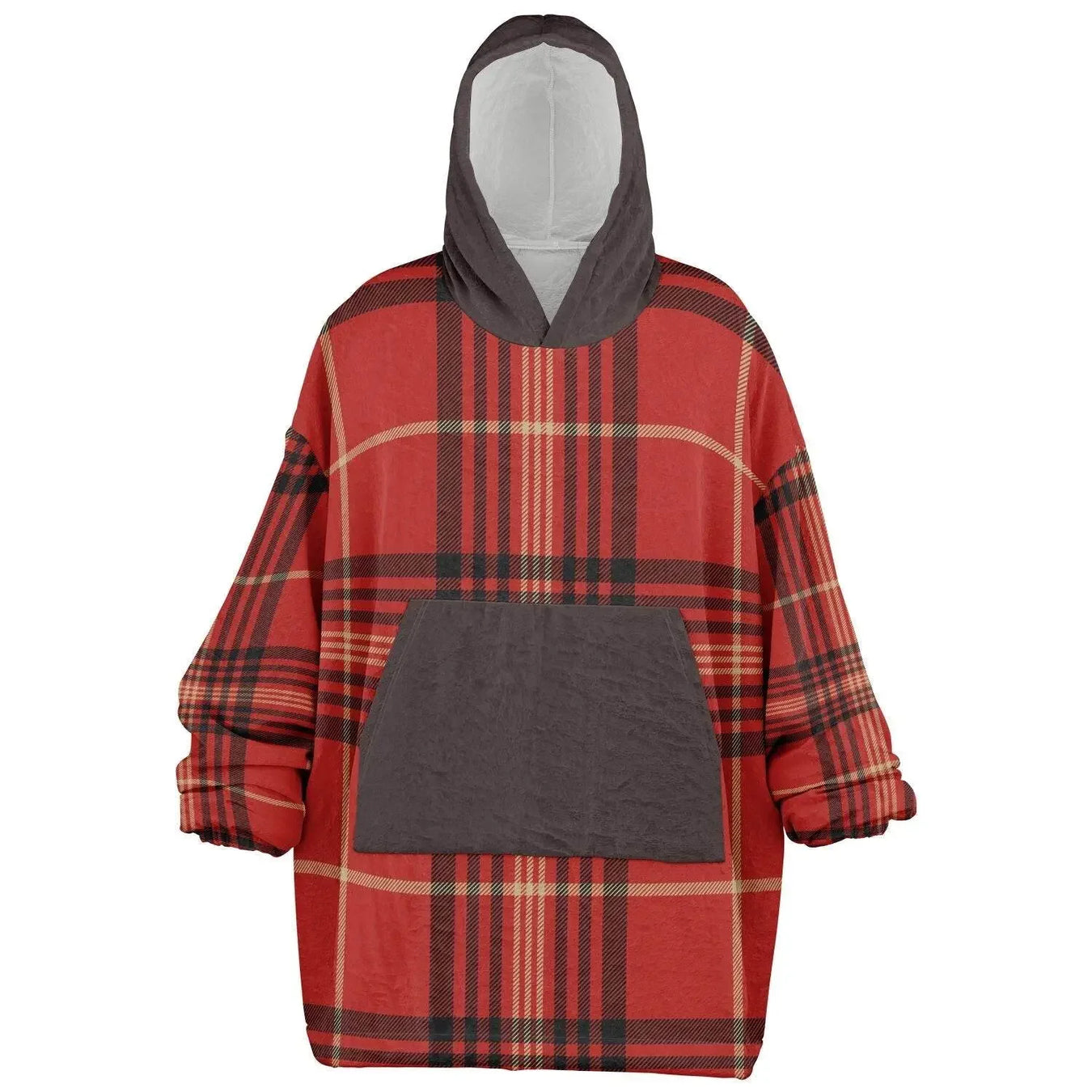 Red plaid ultra-soft men’s cozy hoodie with front pocket and hood, Ivorynn fashion