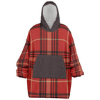 Red plaid ultra-soft men’s cozy hoodie with front pocket and hood, Ivorynn fashion