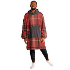 Man in ultra-soft red plaid cozy hoodie with gray hood and pocket, modeling Ivorynn men's loungewear