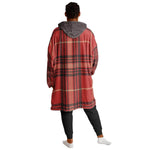Man wearing ultra-soft oversized red plaid hoodie with gray hood from Ivorynn, back view