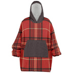 Red plaid oversized hoodie with front pocket and contrasting hood, cozy women's fashion at Ivorynn