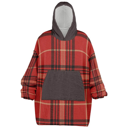 Red plaid oversized hoodie with front pocket and contrasting hood, cozy women's fashion at Ivorynn