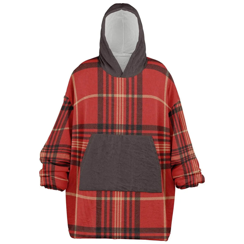 Red plaid oversized hoodie with front pocket and contrasting hood, cozy women's fashion at Ivorynn
