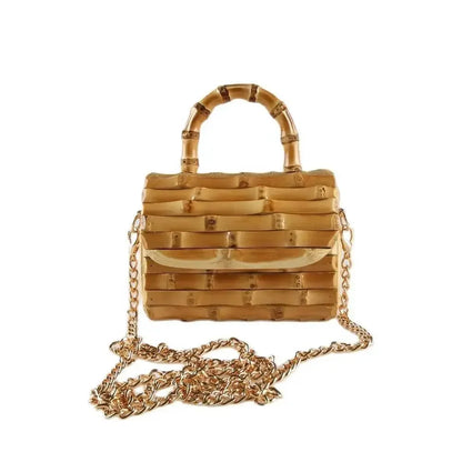 Unique Handmade Natural Wood Rattan Straw Handbag - IVORYNN