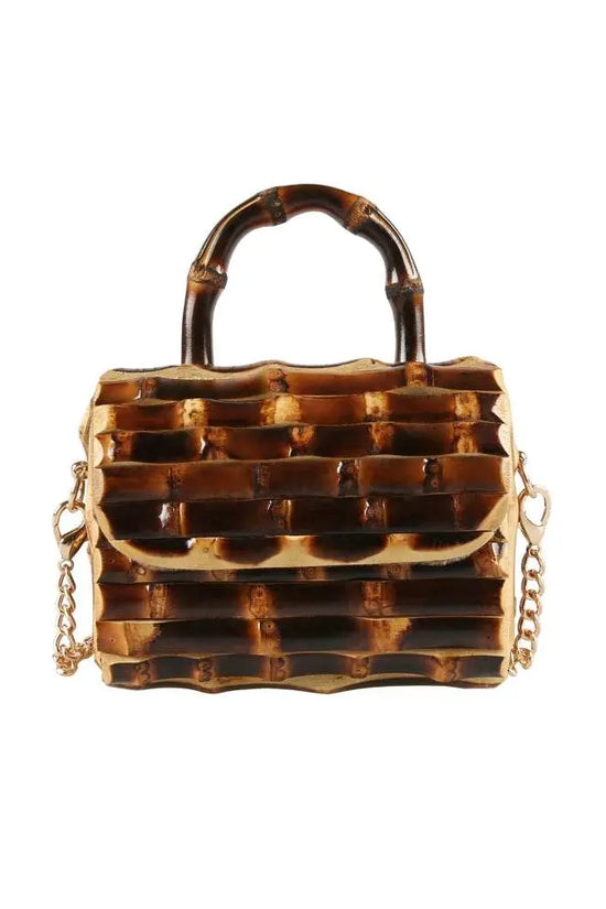 Unique Handmade Natural Wood Rattan Straw Handbag - IVORYNN