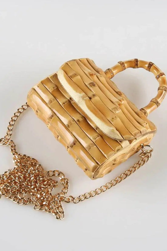 Unique Handmade Natural Wood Rattan Straw Handbag - IVORYNN