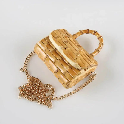 Unique Handmade Natural Wood Rattan Straw Handbag - IVORYNN