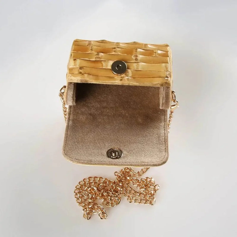 Unique Handmade Natural Wood Rattan Straw Handbag - IVORYNN