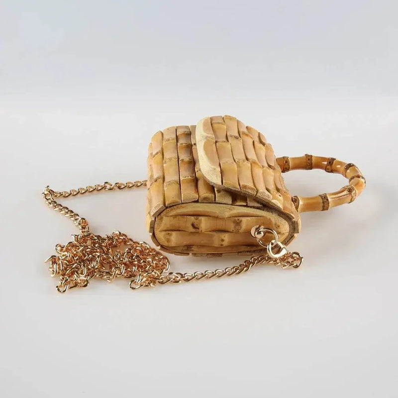 Unique Handmade Natural Wood Rattan Straw Handbag - IVORYNN