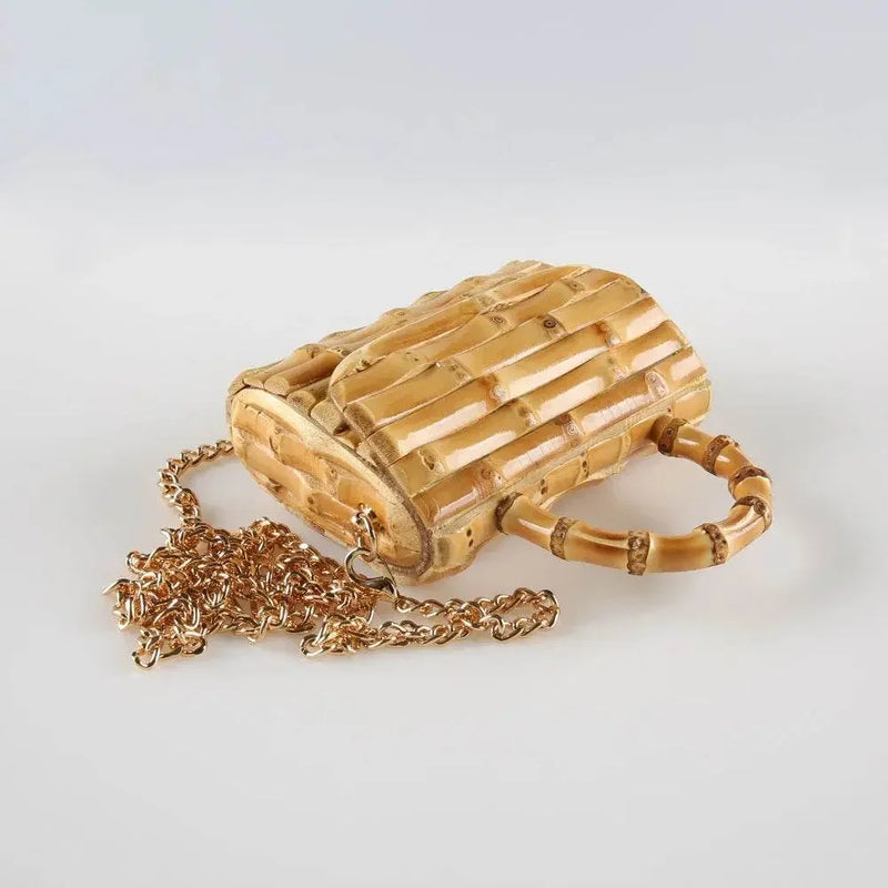 Unique Handmade Natural Wood Rattan Straw Handbag - IVORYNN