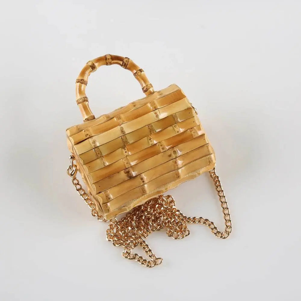 Unique Handmade Natural Wood Rattan Straw Handbag - IVORYNN