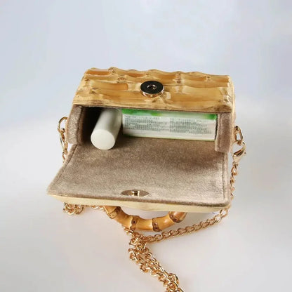 Unique Handmade Natural Wood Rattan Straw Handbag - IVORYNN