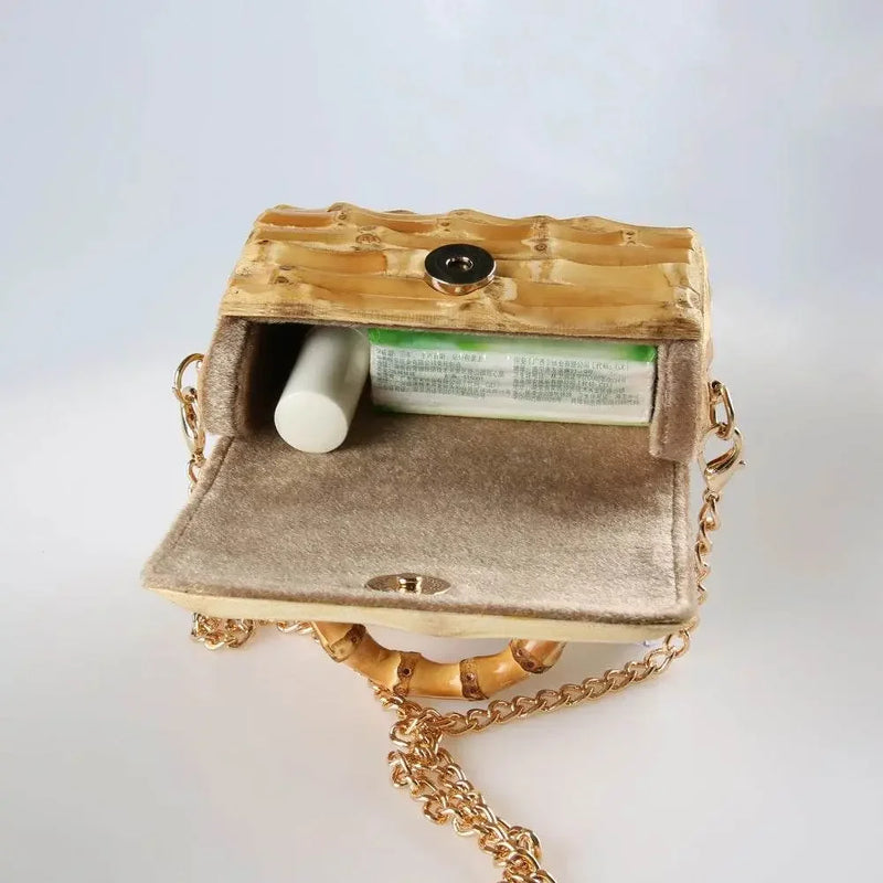 Unique Handmade Natural Wood Rattan Straw Handbag - IVORYNN