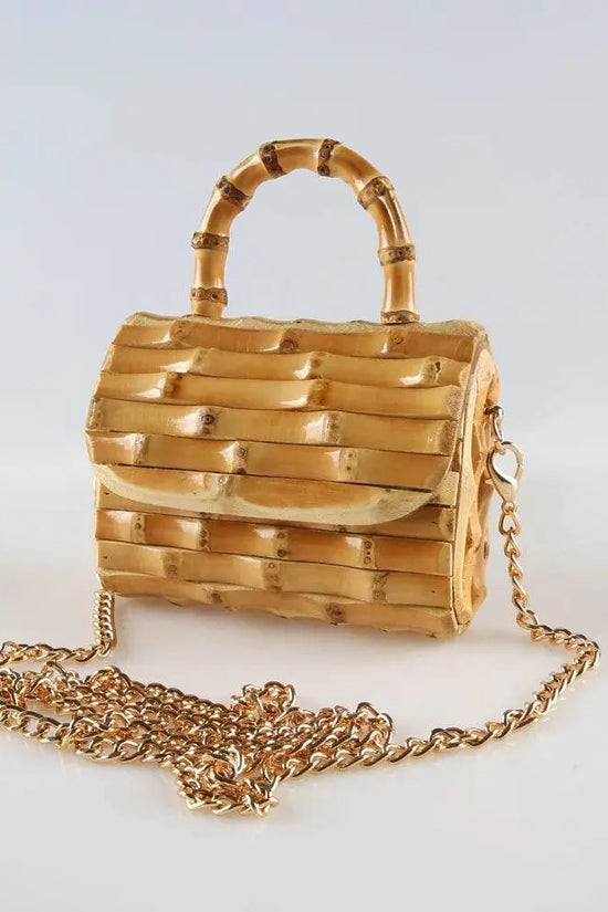 Unique Handmade Natural Wood Rattan Straw Handbag - IVORYNN