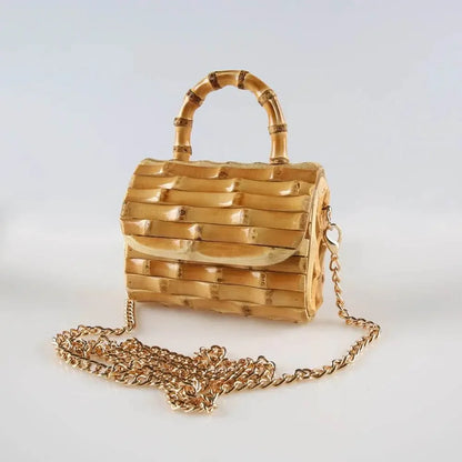 Unique Handmade Natural Wood Rattan Straw Handbag - IVORYNN