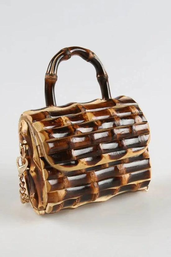 Unique Handmade Natural Wood Rattan Straw Handbag - IVORYNN