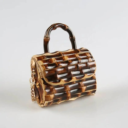 Unique Handmade Natural Wood Rattan Straw Handbag - IVORYNN