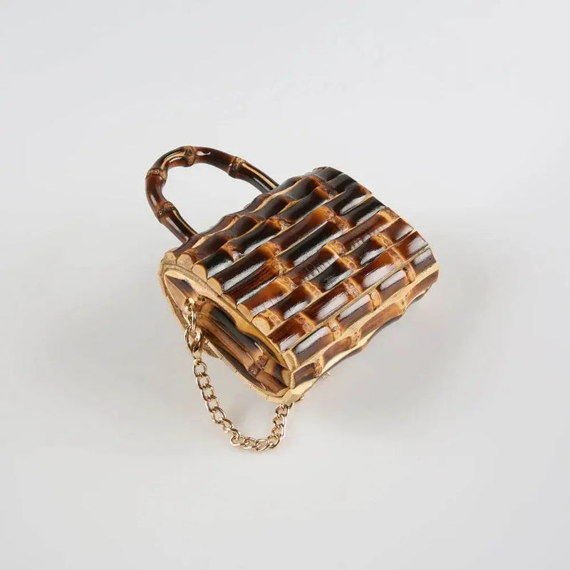 Unique Handmade Natural Wood Rattan Straw Handbag - IVORYNN